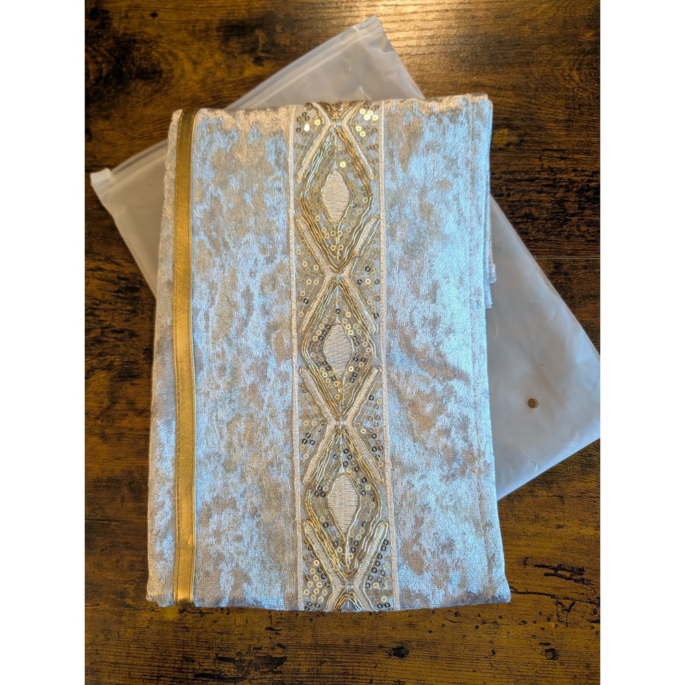 Champagne Crushed NEW Velvet Table Runner Gold Sequin Embroidered 72 x 13.5 Posh
